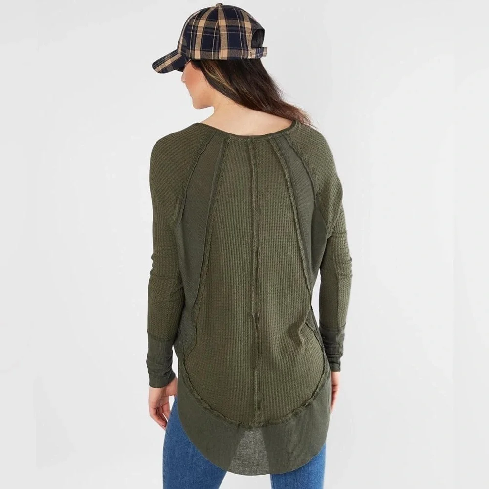 Free People Catalina Thermal Top Olive Green Long Sleeve Top XS